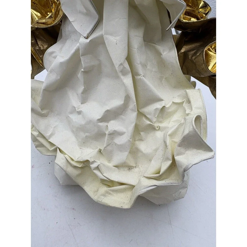 Vintage Handmade Angel Shelf Sitter Crepe Paper White Gold Christmas Decor